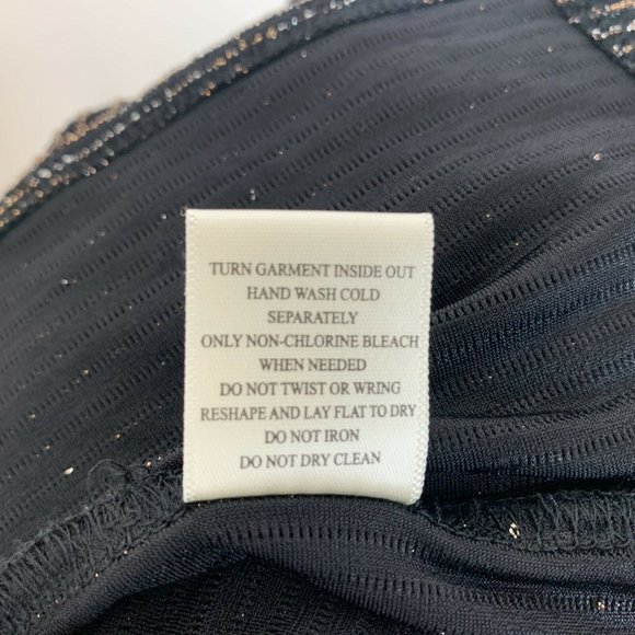 Row A Womens Cocktail long sleeve dress Sz Large L Nylon lurex Black Gold Silver - Picture 11 of 12